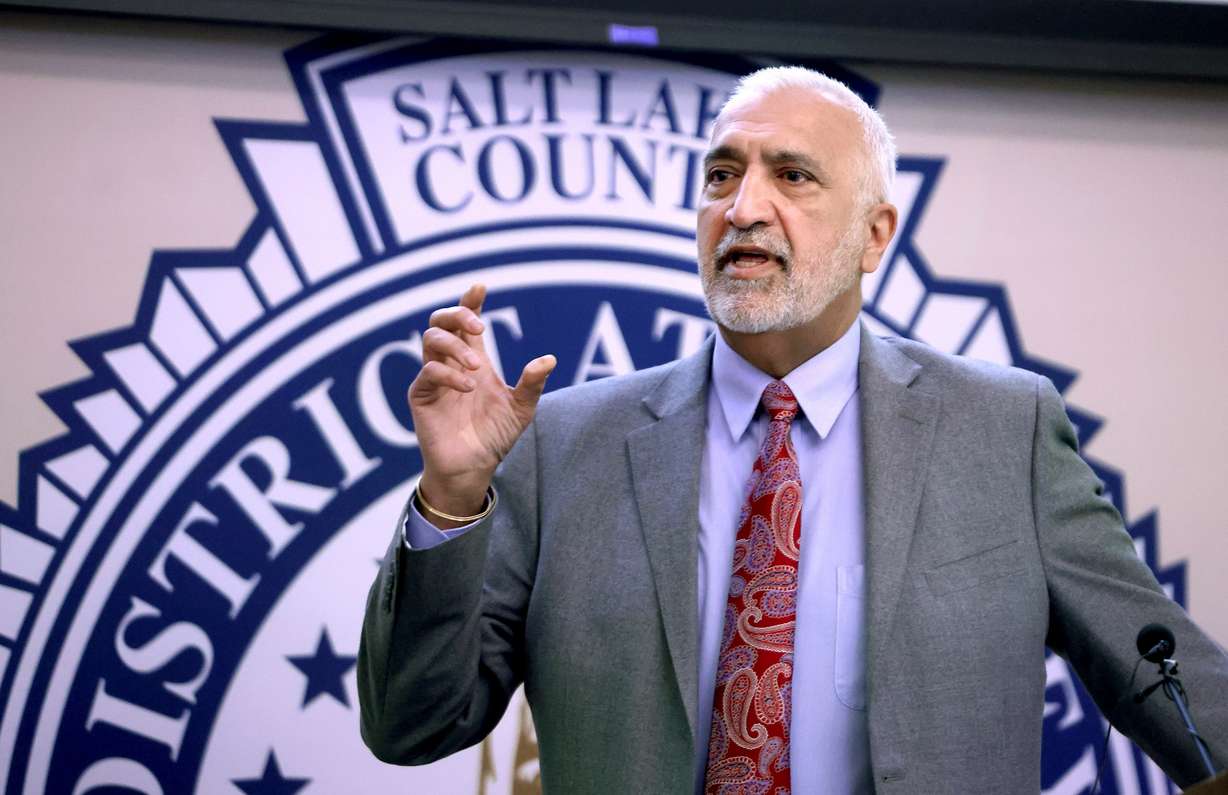Salt Lake County District Attorney Sim Gill speaks to the media about a police shooting that occurred in June in Salt Lake City on Friday. He said the shooting was not legally justified but no charges will be filed against the officer who shot and injured Bobby Joe Caster.