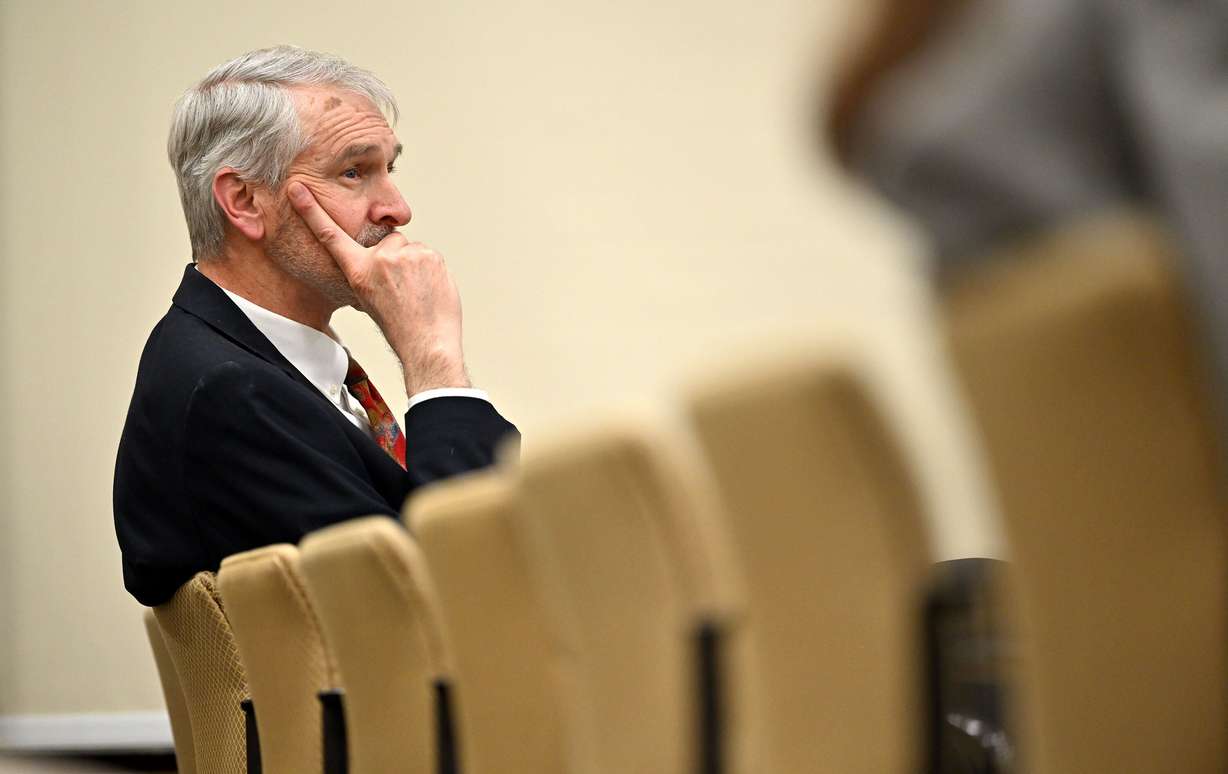 Utah County Clerk Aaron Davidson listens to a hearing in the Senate Government Operations and Political Subdivisions Committee on HB69, Government Records and Information Amendments, in the Senate building at the Capitol in Salt Lake City on Feb. 3.