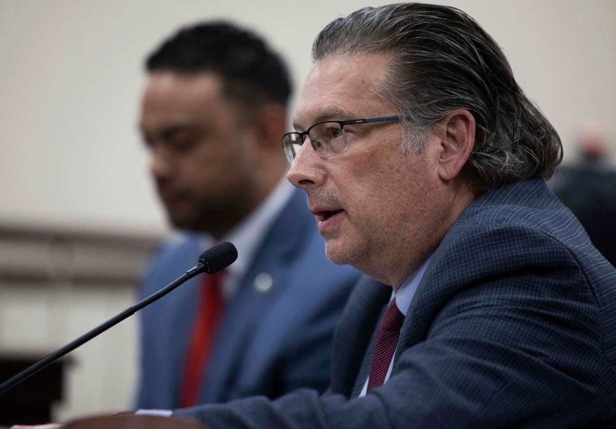 Senate Majority Whip Chris Wilson, R-Logan, presents SB282, which hides university presidential search candidates from GRAMA requests, during a meeting of the House Education Committee in the Senate Building in Salt Lake City on Feb. 28.