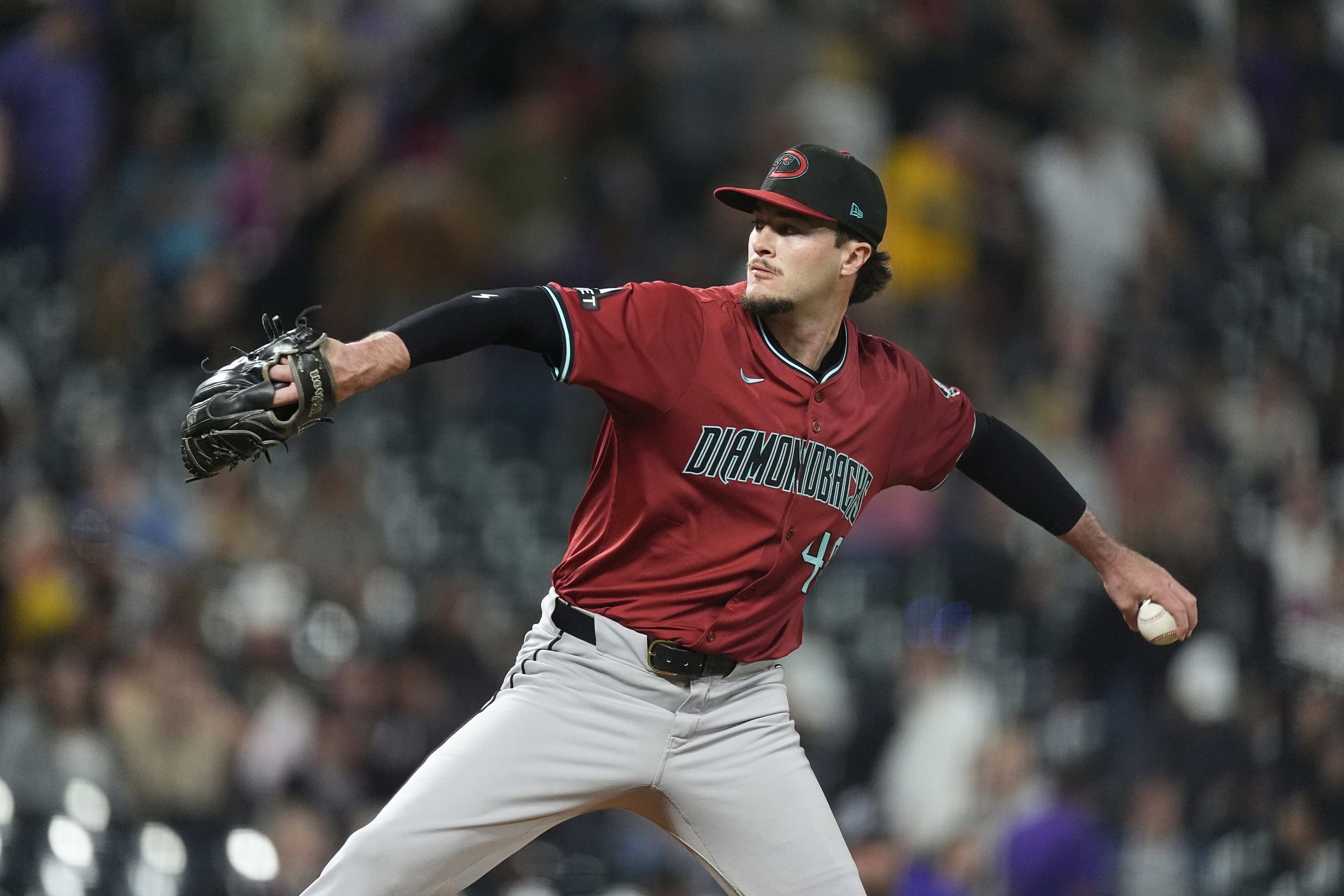 FILE - Arizona Diamondbacks relief pitcher Blake Walston (48) in the seventh inning of a baseball game Tuesday, Sept. 17, 2024, in Denver.