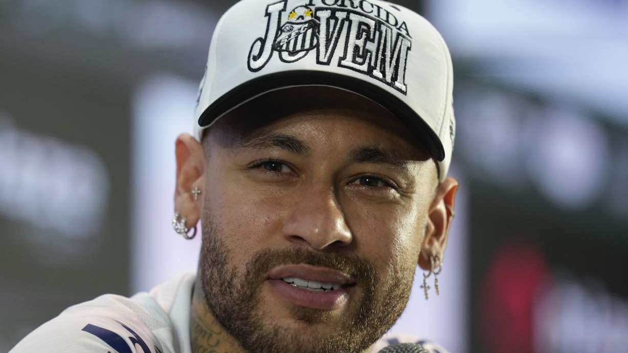 FILE - Brazilian soccer player Neymar gives a news conference in Santos, Brazil, Jan. 31, 2025.