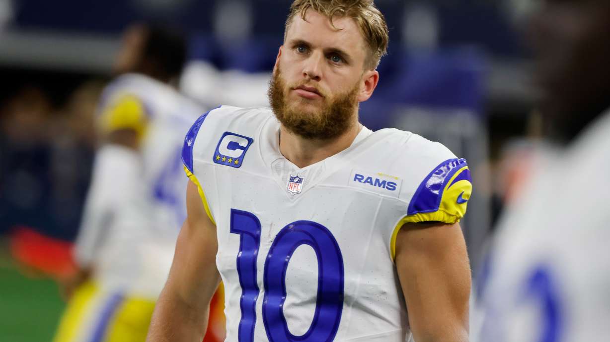FILE - Los Angeles Rams wide receiver Cooper Kupp (10) walks on the sideline during an NFL football game in Arlington, Texas, Sunday, Nov. 29, 2023.