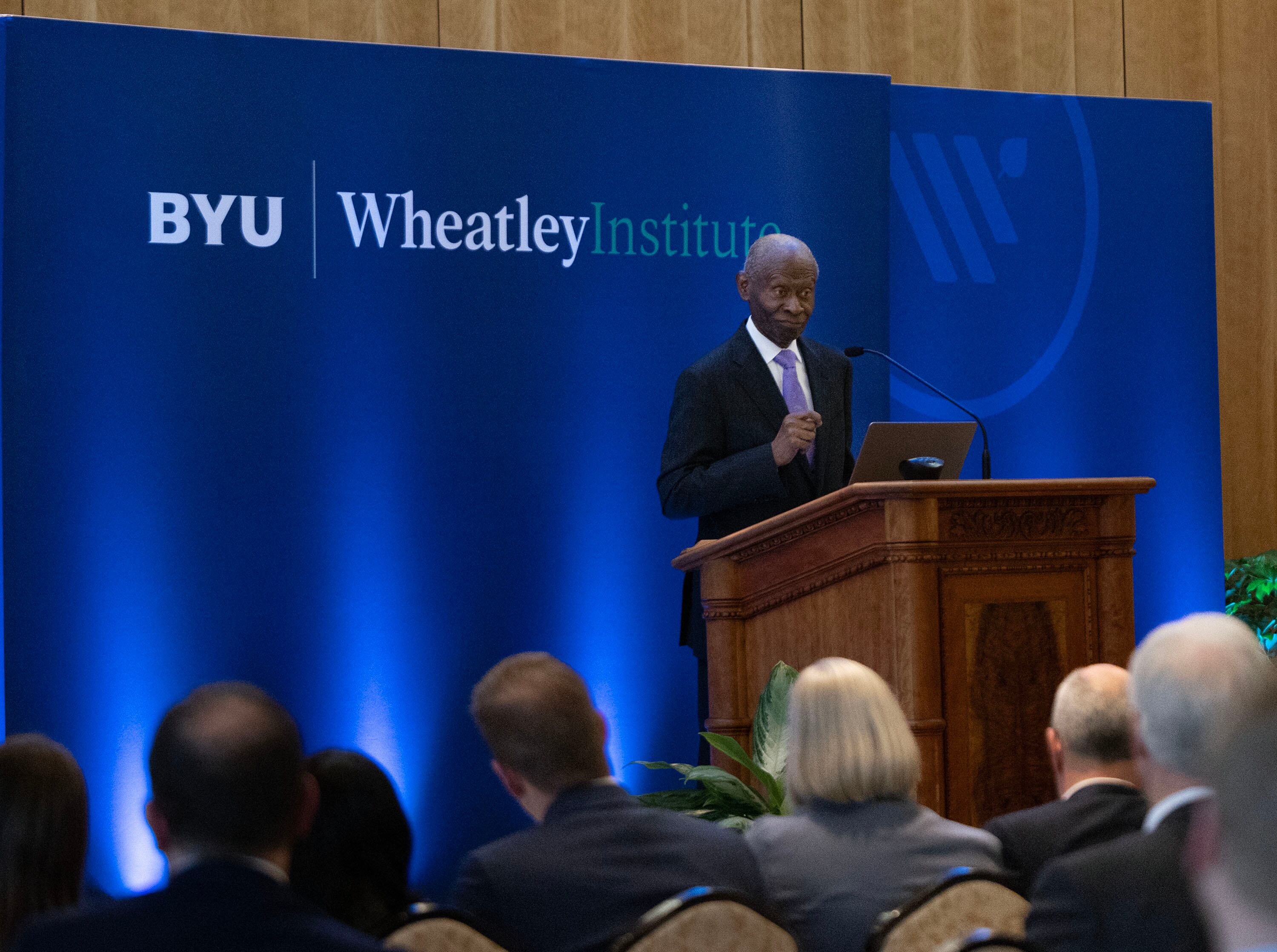 Dr. Lawrence E. Carter gives an address on peace, nonviolence and human rights at BYU’s Wheatley Institute in Provo on Thursday.