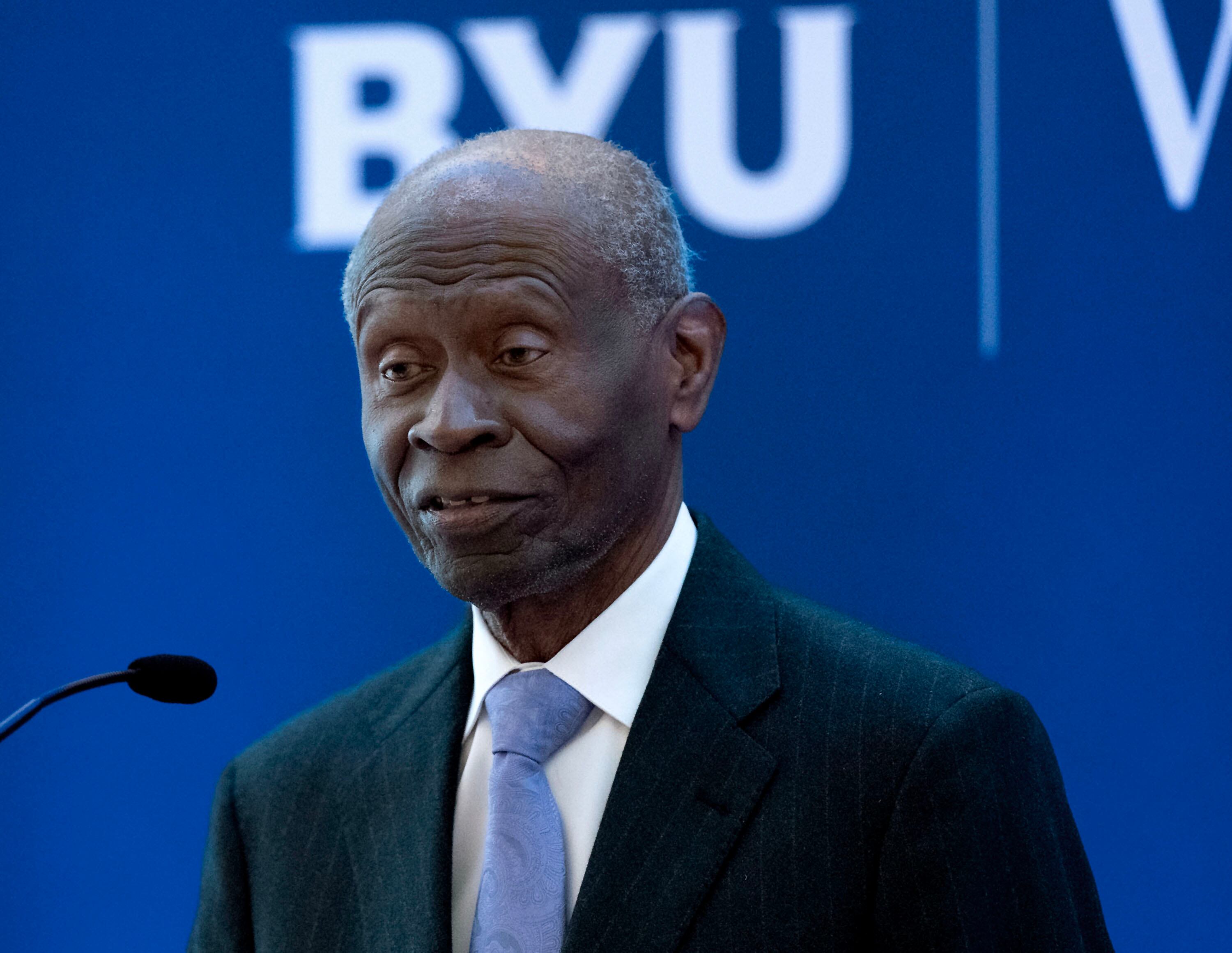 Dr. Lawrence E. Carter gives an address on peace, nonviolence and human rights at BYU’s Wheatley Institute in Provo on Thursday.