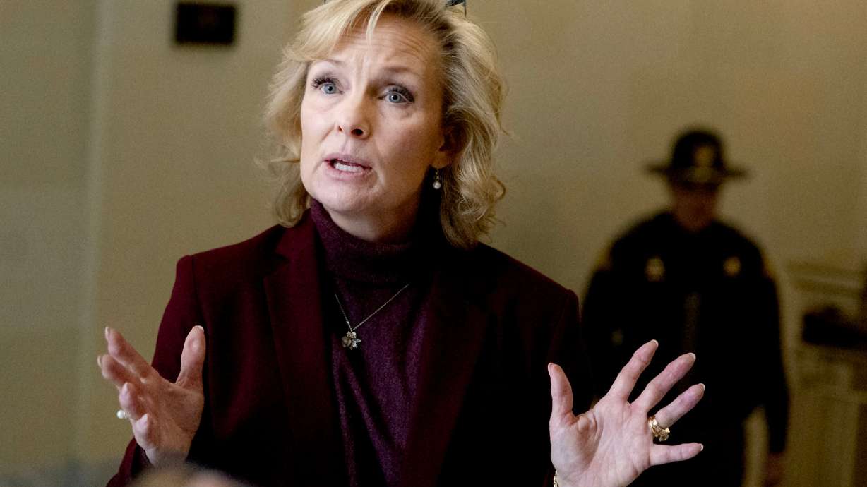 Utah Auditor Tina Cannon speaks to the media at the Capitol in Salt Lake City on March 7. Cannon said her office needs the public to help keep government officials accountable.