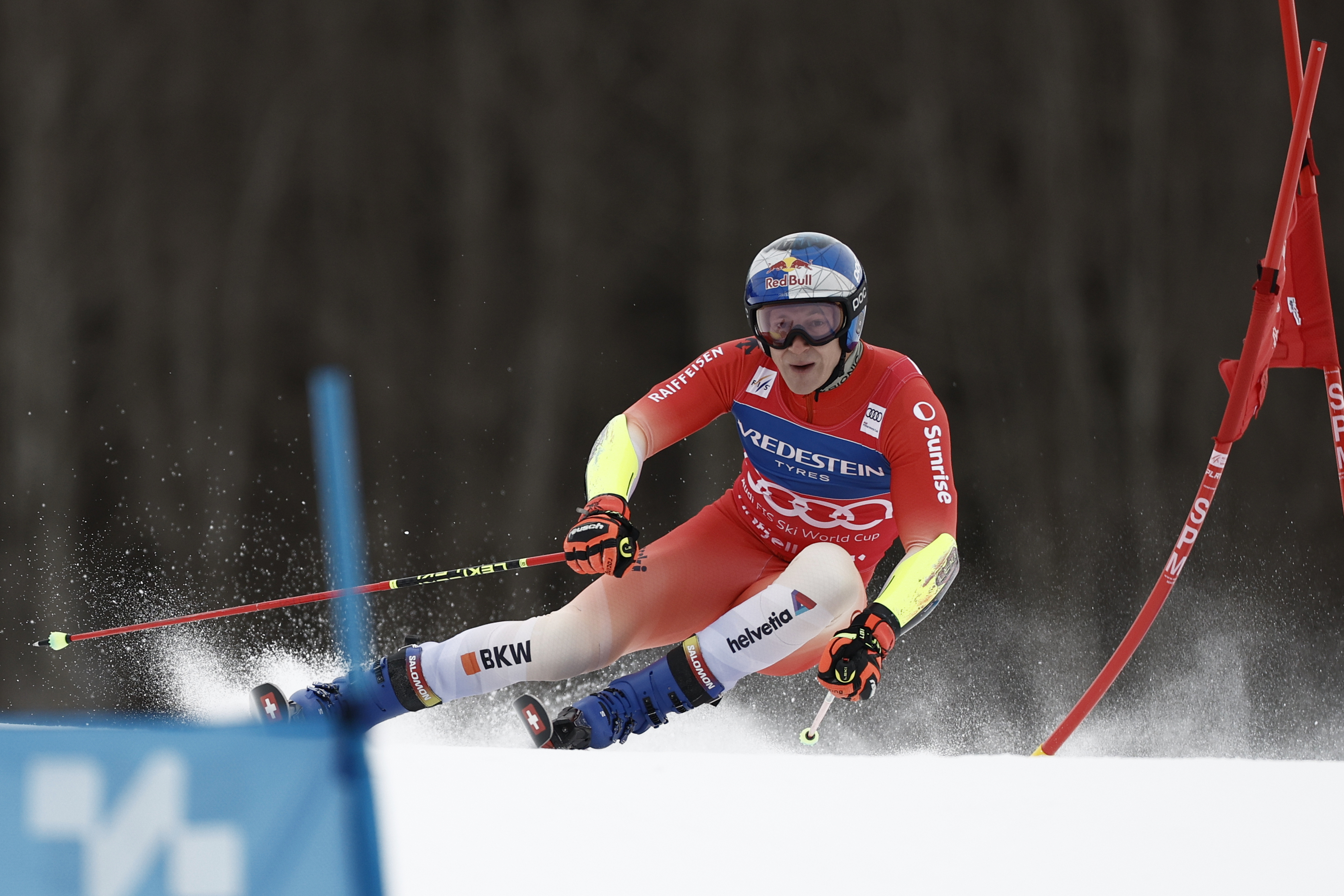 Switzerland's Marco Odermatt competes in an alpine ski, men's World Cup Giant Slalom, in Hafjell, Norway, Saturday, March 15, 2025.