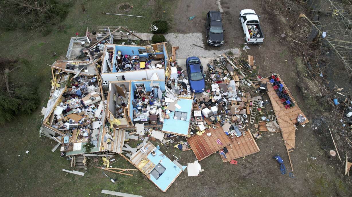 Destruction from a severe storm is seen Saturday, March 15, in Wayne County, Mo.