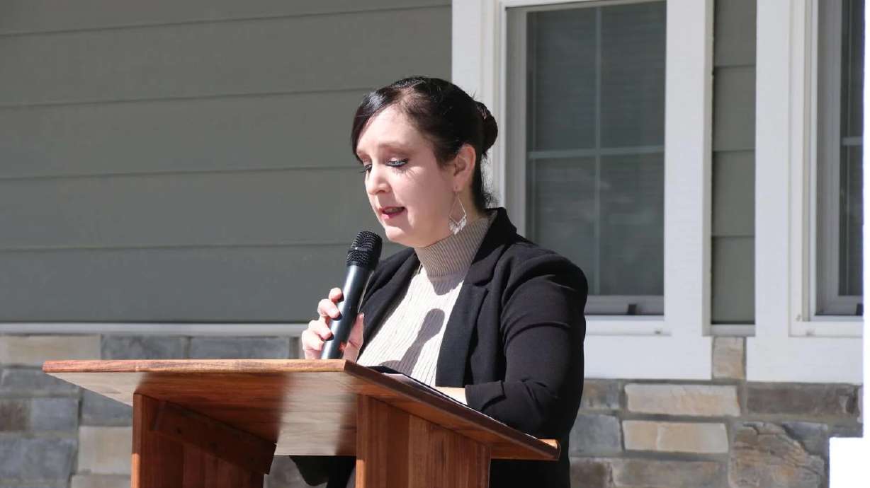 Iron County Children's Justice Center Director Wendy Jessen speaks during the ribbon-cutting ceremony for Iron County Children's Justice Center's new facility in Enoch, Iron County, Aug. 16, 2024. Jessen announced Saturday she was fired.
