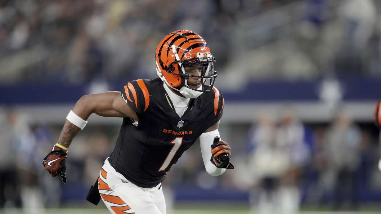 FILE - Cincinnati Bengals wide receiver Ja'Marr Chase runs a route during an NFL football game against the Dallas Cowboys in Arlington, Texas, Dec. 9, 2024.