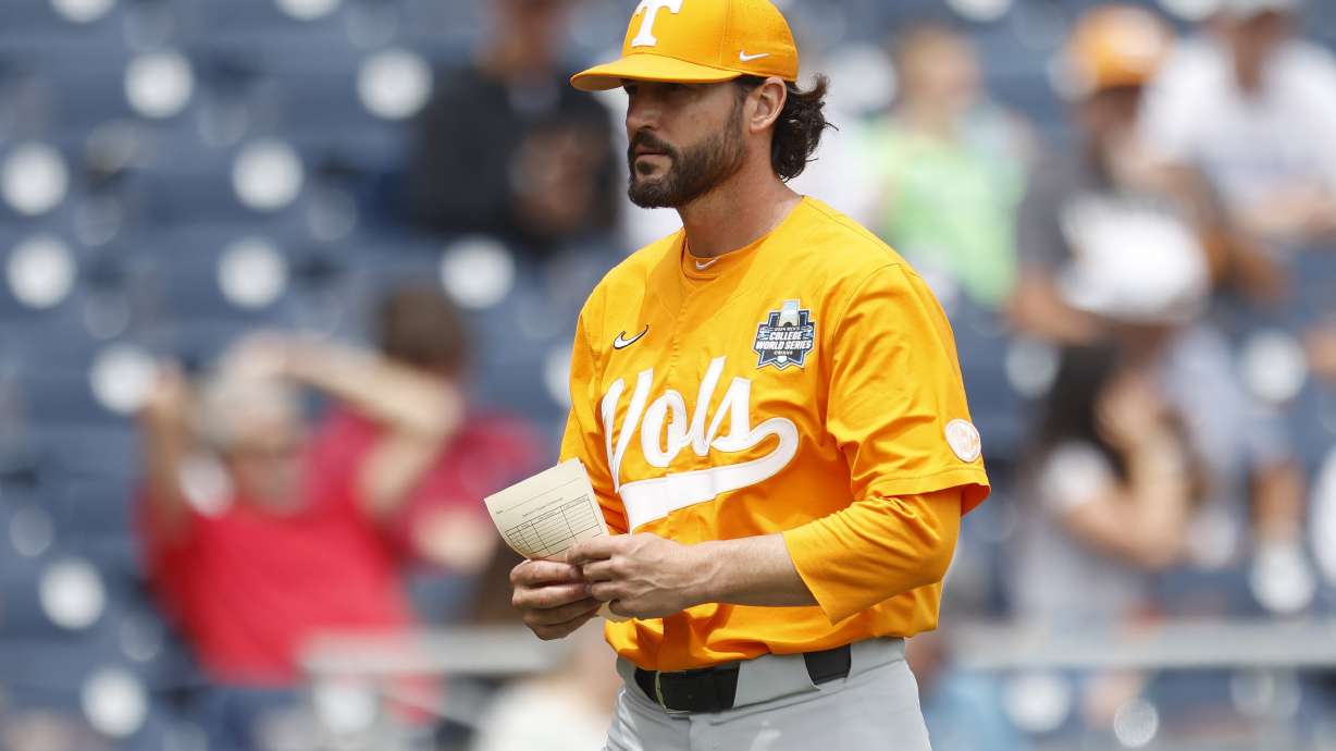 FILE - Tennessee head coach Tony Vitello pictured before an NCAA College World Series baseball game against Florida State on Wednesday, June 19, 2024, in Omaha, Neb.