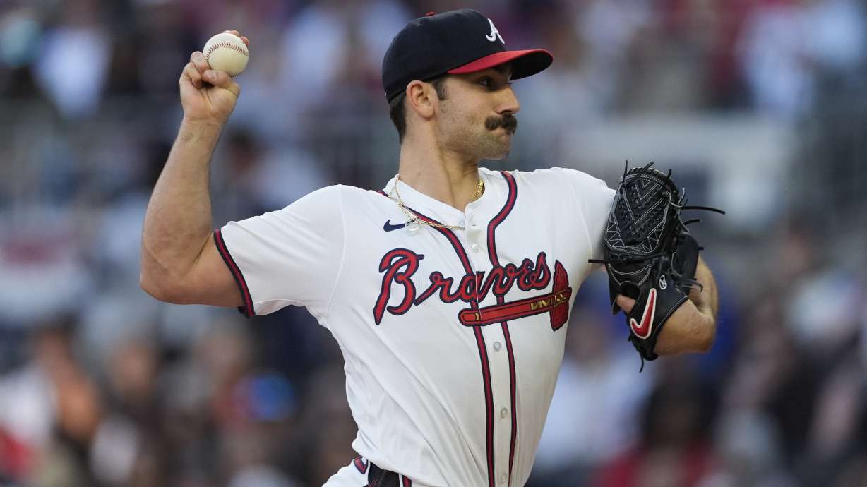 FILE - Atlanta Braves pitcher Spencer Strider (99) delivers in the first inning of baseball game against the Arizona Diamondbacks Friday, April 5, 2024, in Atlanta.