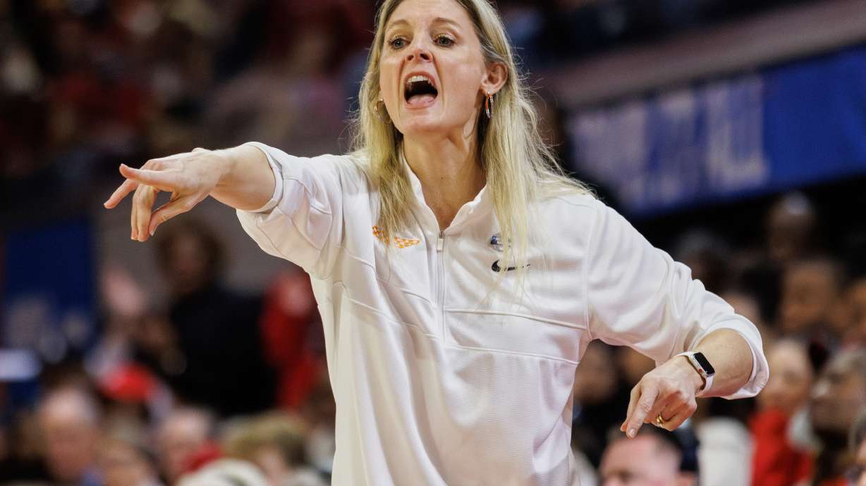 FILE - Tennessee head coach Kellie Harper directs her team during a second round college basketball game against North Carolina State in the NCAA Tournament in Raleigh, N.C., Monday, March 25, 2024.
