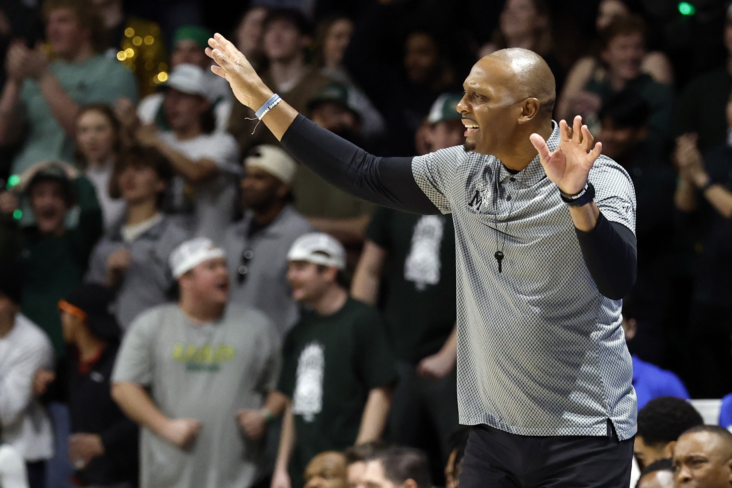 Memphis head coach Penny Hardaway reacts after a call during the first half of an NCAA college basketball game against UAB, Sunday, March 2, 2025, in Birmingham, Ala.