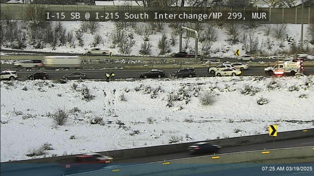 A crash closed I-215 in Murray Wednesday morning. It was one of over 50 crashes on Utah roads, according to the Utah Highway Patrol.