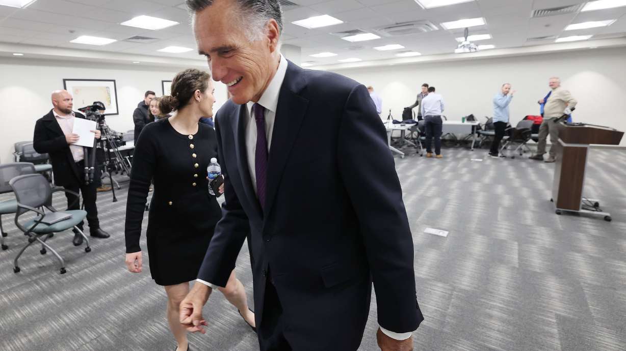 Sen. Mitt Romney, R-Utah, leaves his last press conference in Salt Lake City on Dec. 13, 2024. He has been tapped to join the board of directors for the Committee for a Responsible Federal Budget, a nonprofit organization focused on budget and fiscal issues.