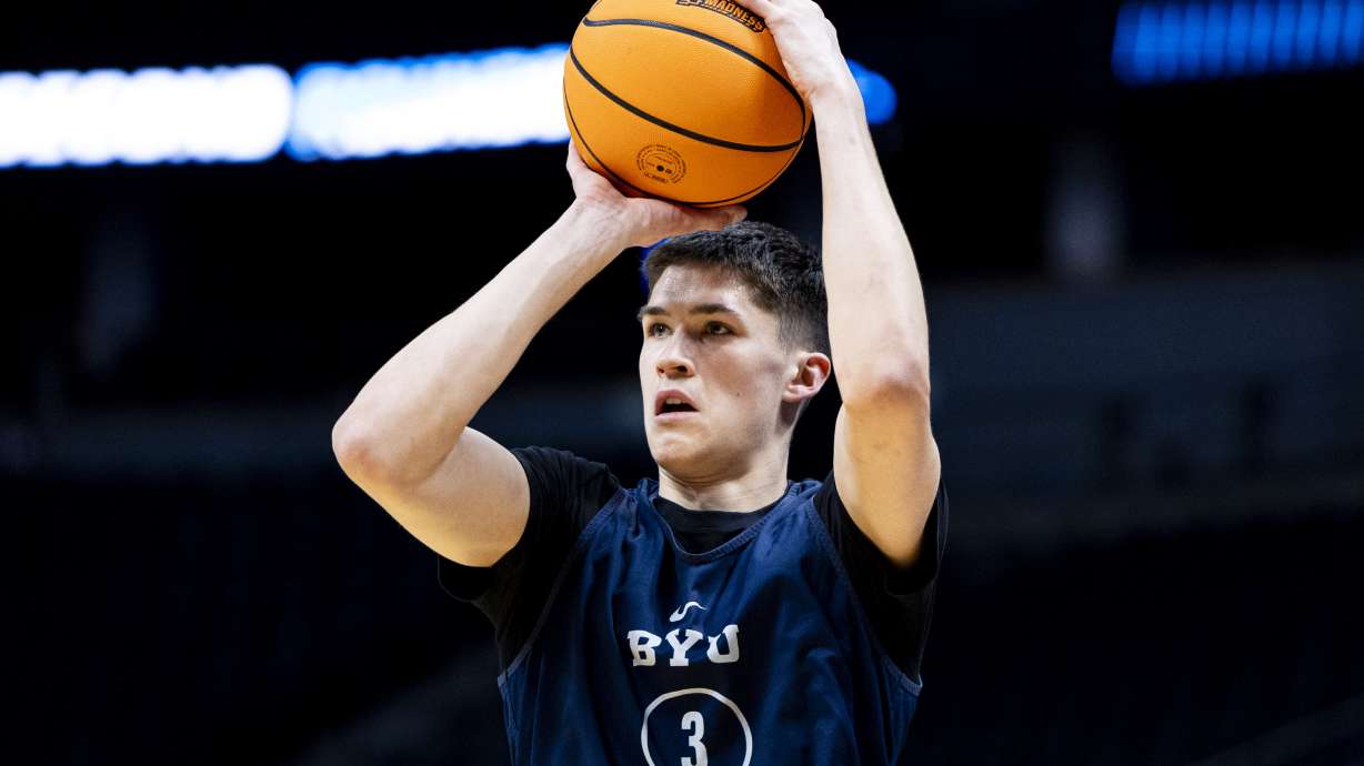 BYU guard Egor Demin during a practice held at Ball Arena in Denver, Colo., on Wednesday, March 19, 2025.