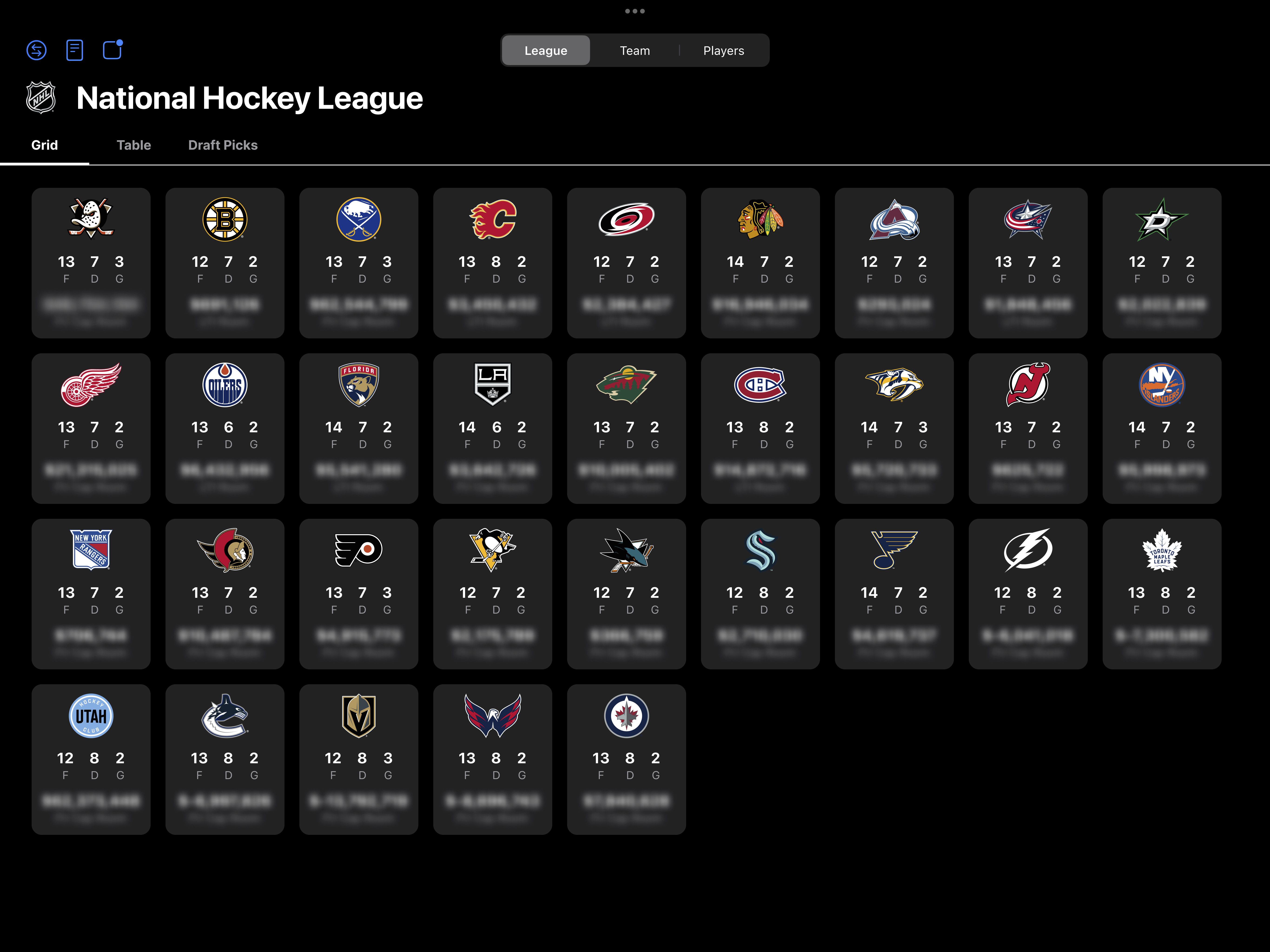 This image provided by the NHL shows the front office app launched by the NHL, that modernizes the league’s roster, contract and salary cap information.