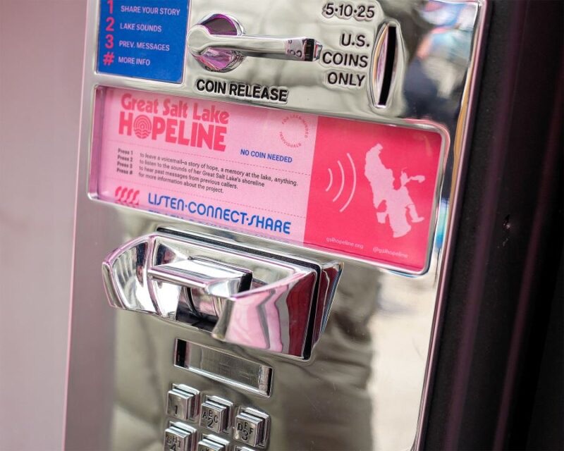 Great Salt Lake Hopeline visitors can leave a message to the lake, listen to the sounds of the lake or listen to messages other people have left.