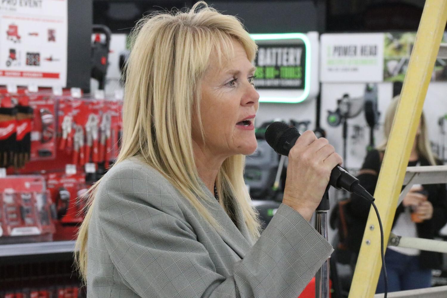 Hurricane Mayor Nanette Billings speaks at the grand opening of the new Buck's Ace Hardware store on Nov. 7, 2024. She is leading an effort to establish term limits for local elected officials with a proposed ballot initiative.