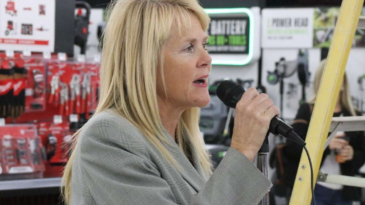 Hurricane Mayor Nanette Billings speaks at the grand opening of the new Buck's Ace Hardware store on Nov. 7, 2024. She is leading an effort to establish term limits for local elected officials with a proposed ballot initiative.