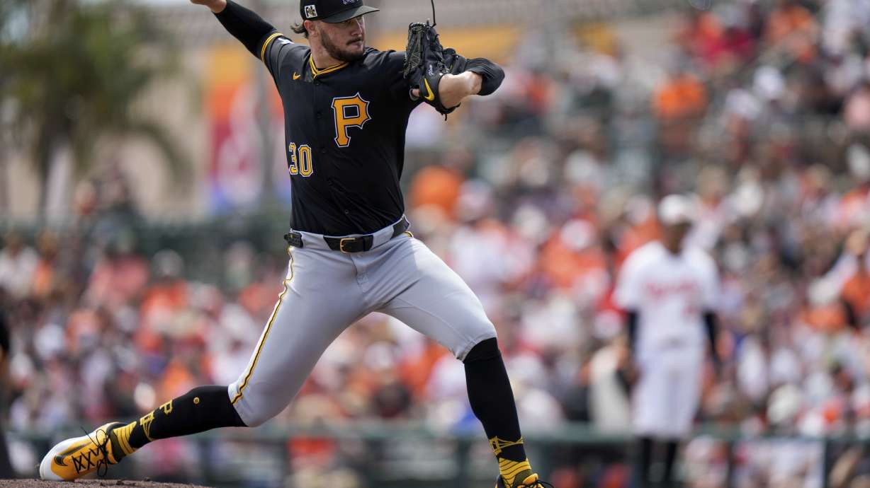 FILE - Pittsburgh Pirates starting pitcher Paul Skenes (30) delivers during the first inning of a spring training baseball game against the Baltimore Orioles, Saturday, March 1, 2025, in Sarasota, Fla.