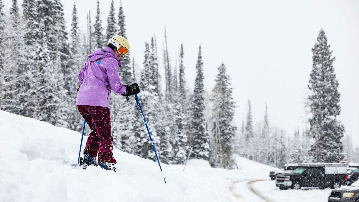 People at Solitude Mountain Resort in Brighton on March 6. The canyon could receive another foot of snow this weekend before warmth brings 70-degree temperatures back to the Wasatch Front valleys.
