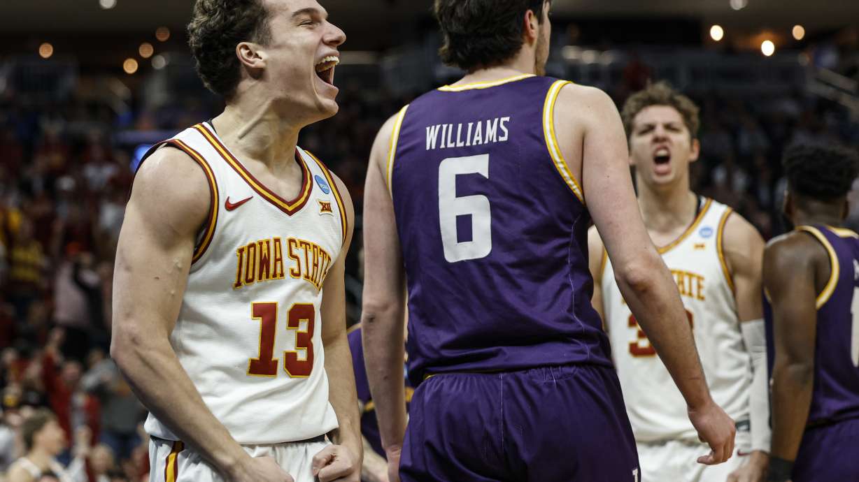 Iowa State's Cade Kelderman reacts against Lipscomb in the first round of the NCAA college basketball tournament Friday, March 21, 2025, in Milwaukee.
