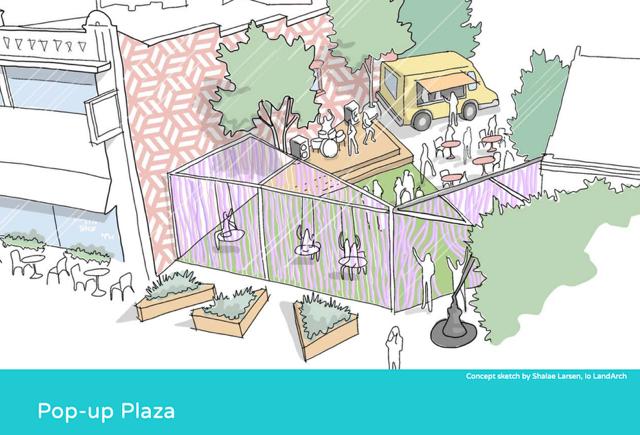 An artist rendition of a pop-up plaza that will be part of Art Loops: Downtown in Springville.