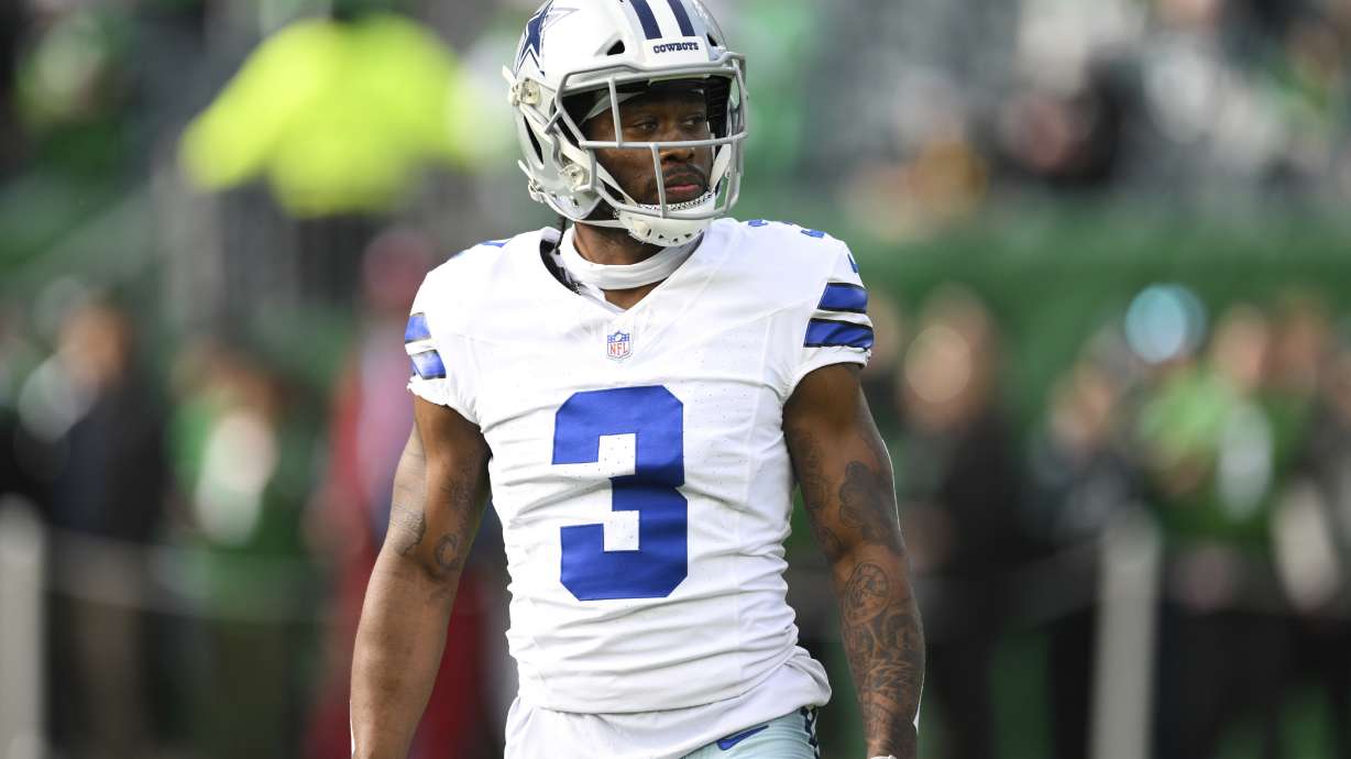 FILE - Dallas Cowboys wide receiver Brandin Cooks (3) looks on during pre-game warmups before an NFL football game against the Philadelphia Eagles, Dec. 29, 2024, in Philadelphia.