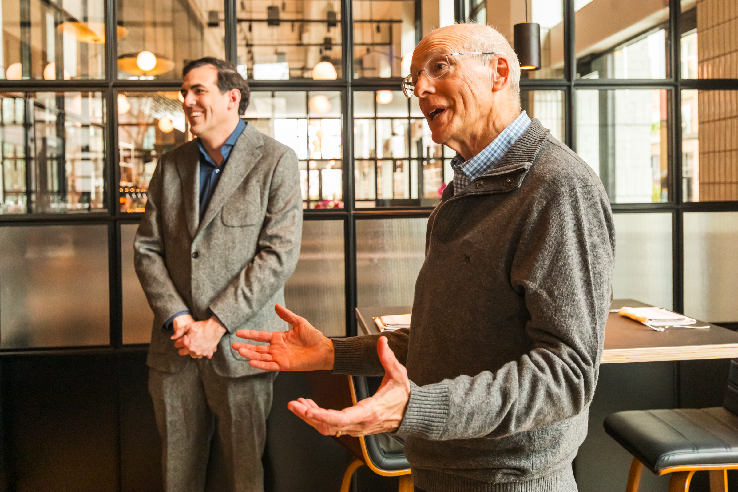 David Kirchheimer, right, speaks next to his son, Brooks, during a tour of their restaurant Hearth and Hill in Salt Lake City's Sugar House neighborhood on Friday.