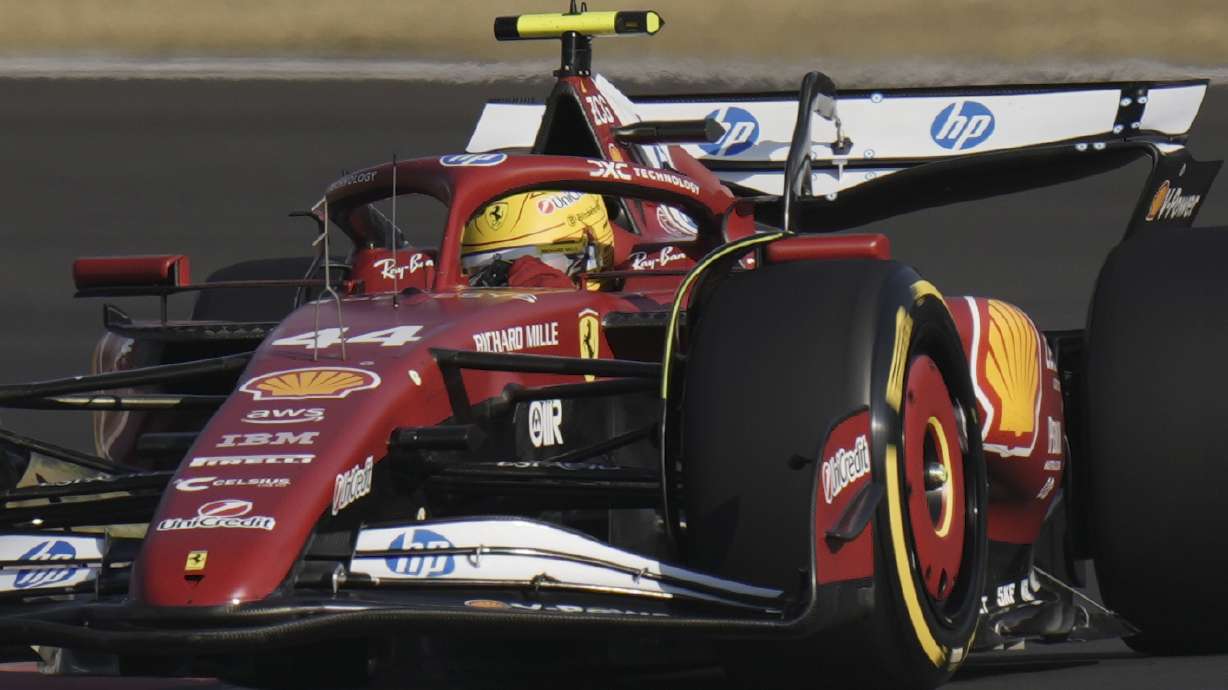 Ferrari driver Lewis Hamilton of Britain steers his car during the sprint qualifying at the Shanghai International Circuit in Shanghai, China, Friday, March 21, 2025, ahead of the Chinese Formula One Grand Prix (Sunday).