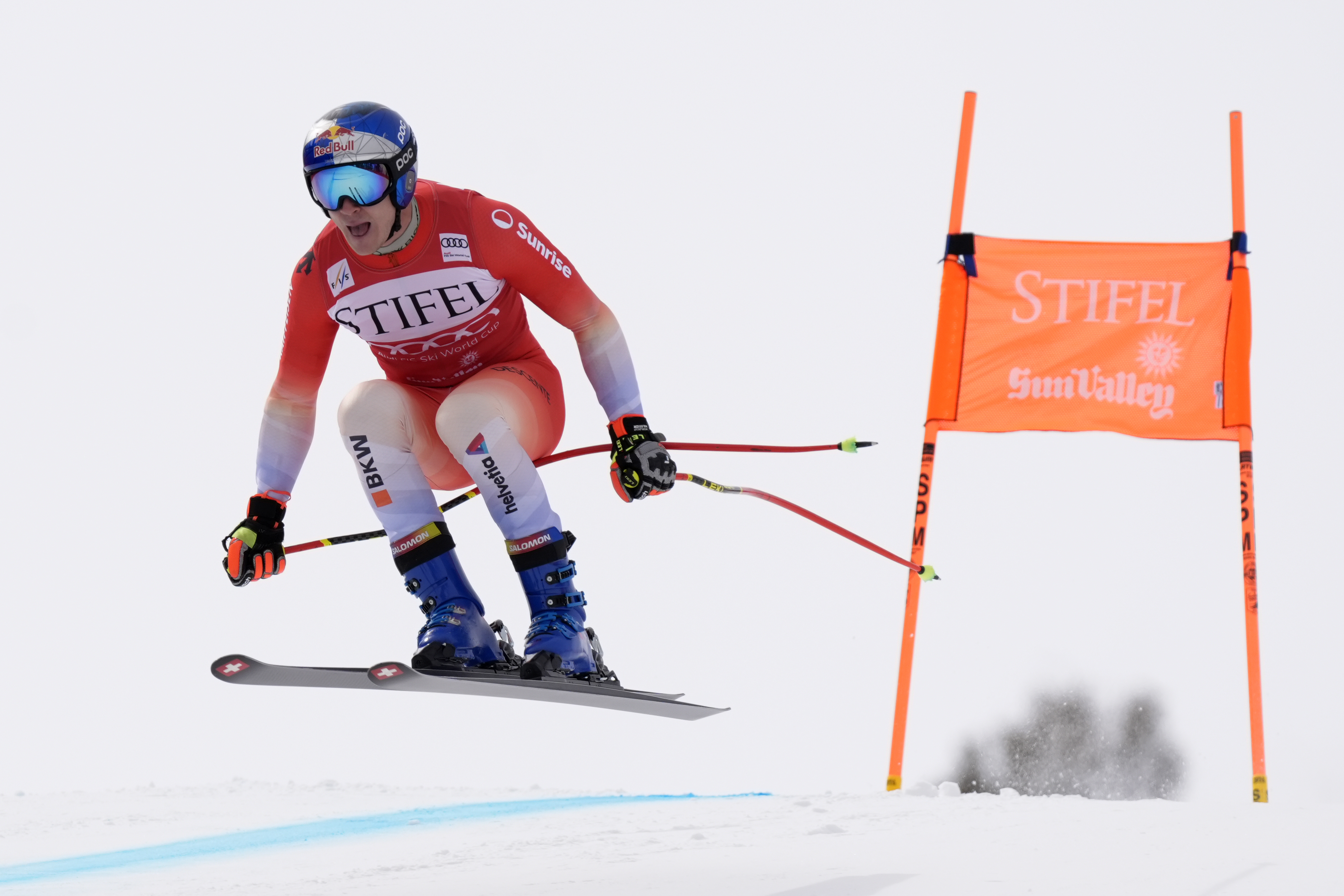 Switzerland's Marco Odermatt skis during a men's downhill training run at the World Cup Finals, Friday, March 21, 2025, in Sun Valley, Idaho.