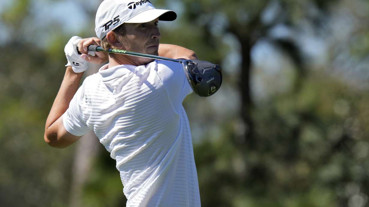 Jacob Bridgeman tees off on the sixth hole during the first round of the Valspar Championship golf tournament Thursday, March 20, 2025, at Innisbrook in Palm Harbor, Fla.