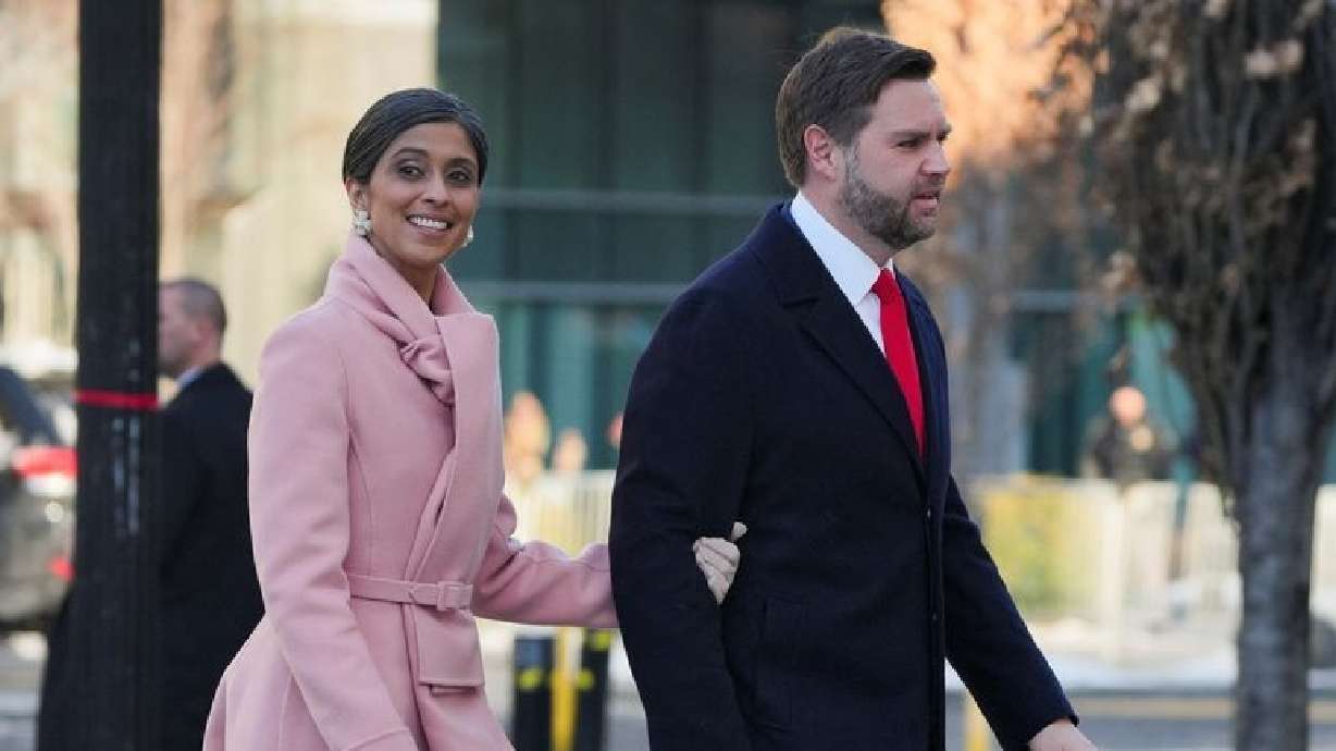 Vice President-elect JD Vance and his wife Usha Vance arrive for a service at St. John's Church in Washington, Jan. 20. Usha Vance will travel to Greenland on Thursday.