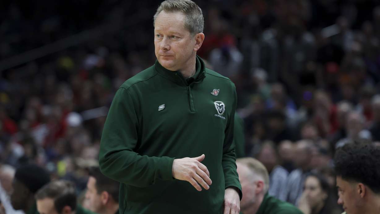 Colorado State head coach Niko Medved walks on the sideline during the first half against Maryland in the second round of the NCAA college basketball tournament, Sunday, March 23, 2025, in Seattle.