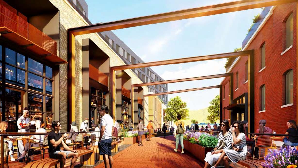 A rendering of what the midblock walkway at the Pickle & Hide will look like once the project is completed.