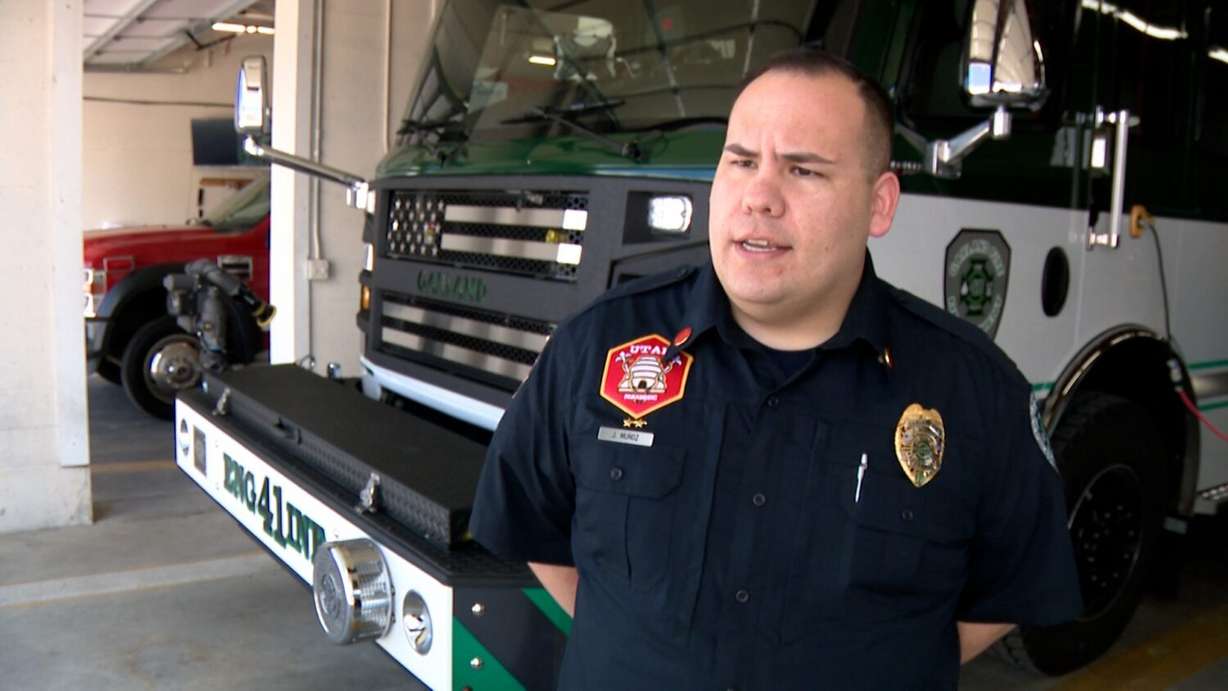 Garland Fire Cpt. Javiar Munoz talks to KSL on Monday about an incident Saturday in which a turkey crashed through the windshield of a car.