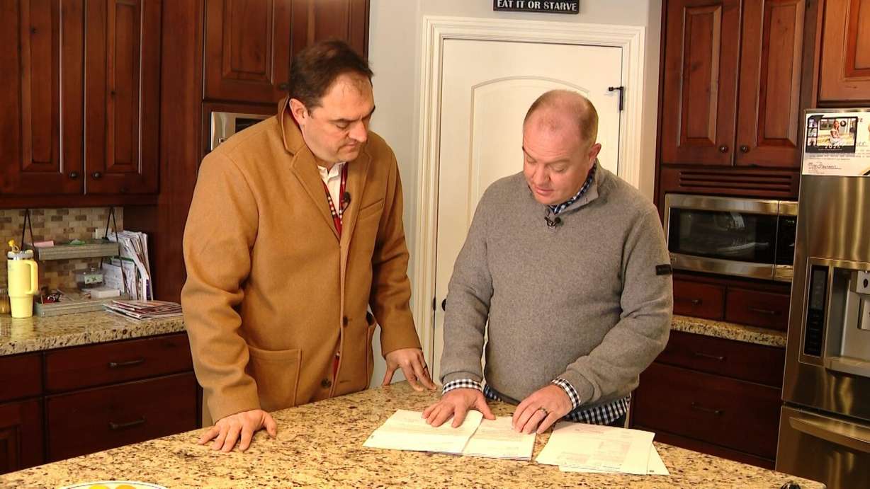 Justin Bryner shows KSL Investigator Matt Gephardt a surprise collections notice saying his wife owes nearly $16,000 on a credit card she didn’t apply for.