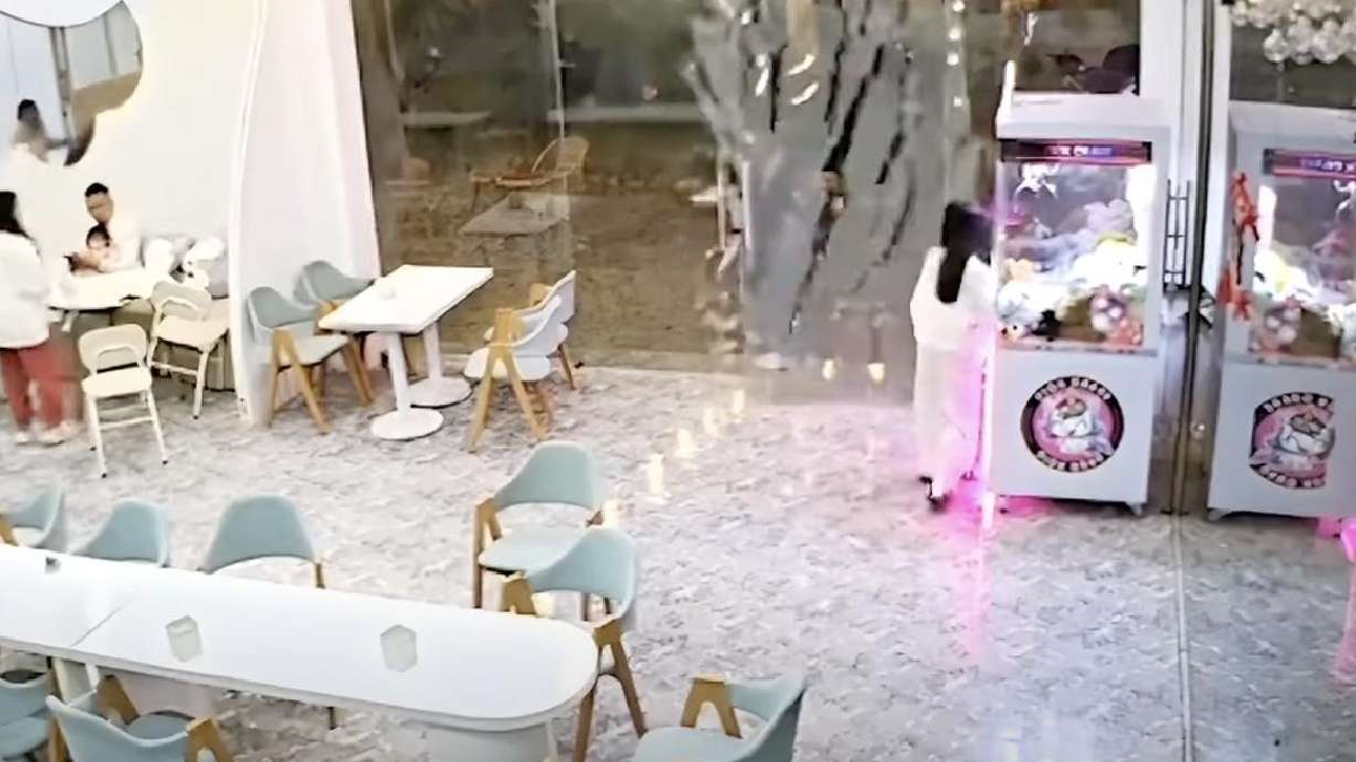 The moment a glass door breaks when a customer tries to get inside.