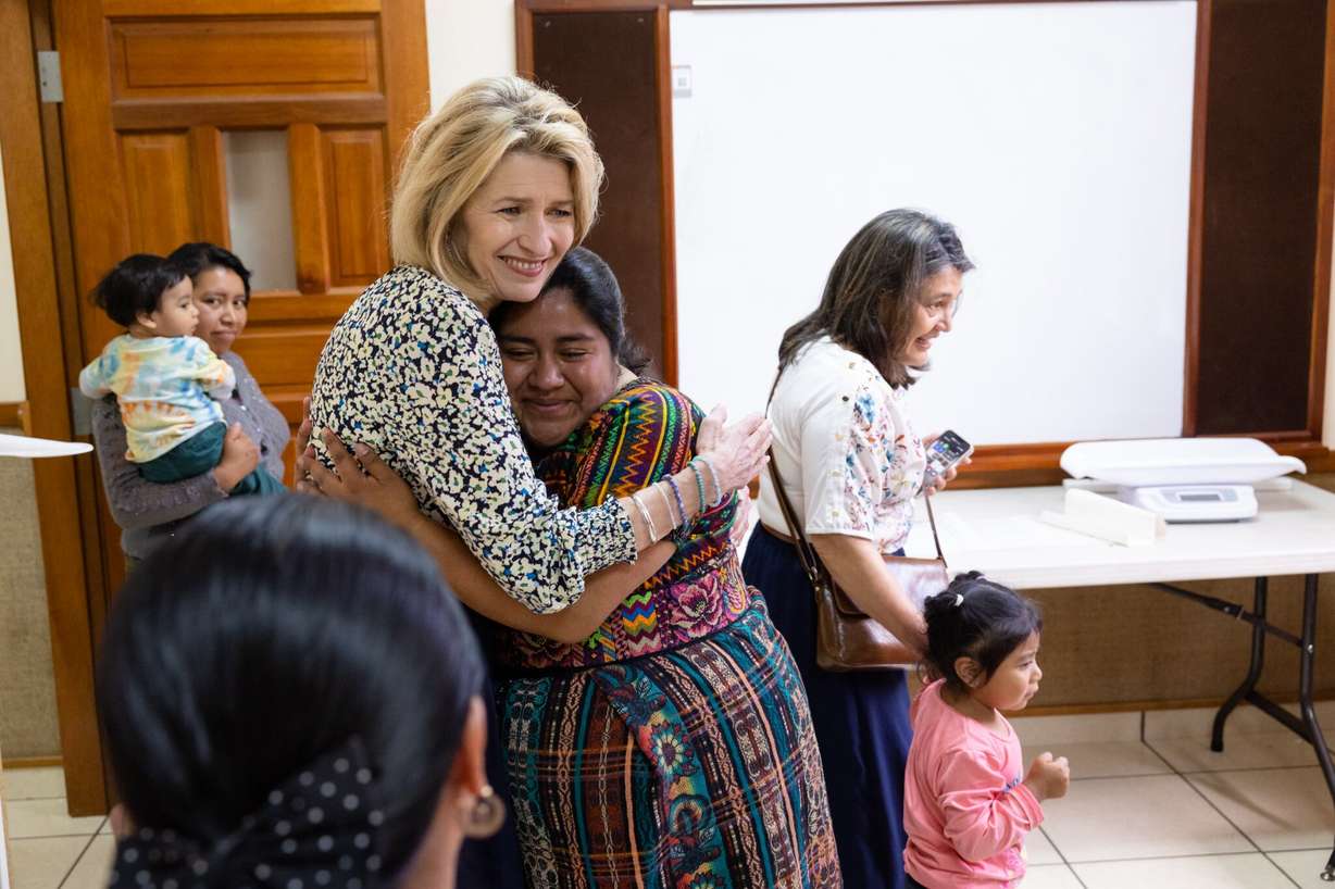 Relief Society General President Camille N. Johnson greets women in Chimaltenango, Guatemala, on May 31, 2024. President Johnson visited Guatemala to observe some of the work initiated by the Church of Jesus Christ in 2023 to help women and children.