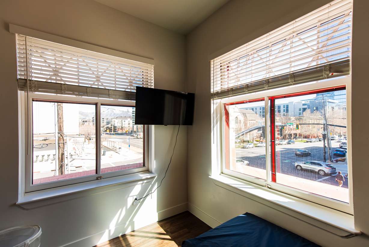 The interior of a room inside the Stratford Apartments on Wednesday. The facility offers 46 permanent supportive housing units for people recovering from behavioral health conditions who have also experienced homelessness.