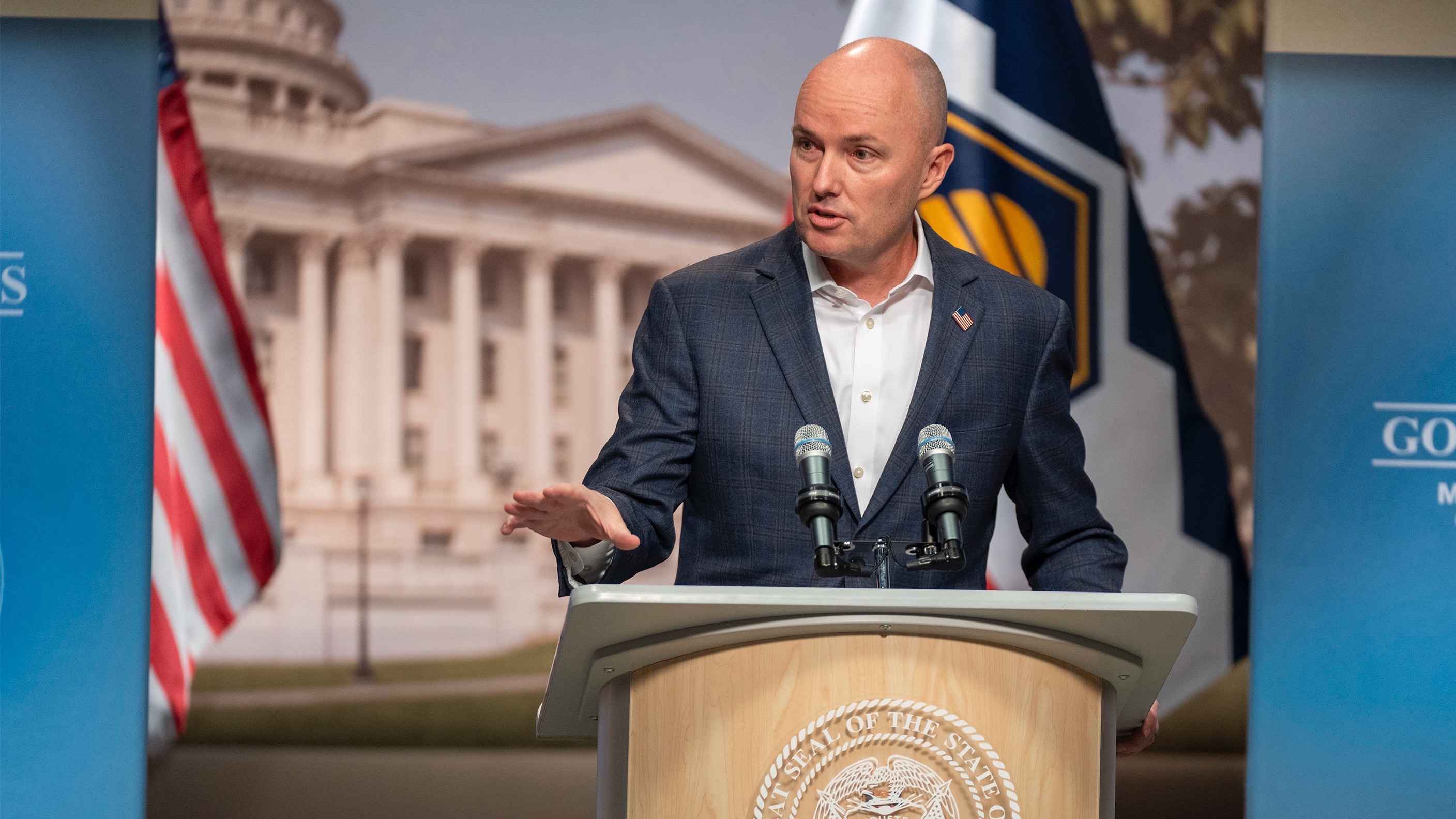 Gov. Spencer Cox signed several measures taking aim at criminal immigrants into law on Tuesday. He's pictured at PBS Utah in Salt Lake City on March 20, 2025.