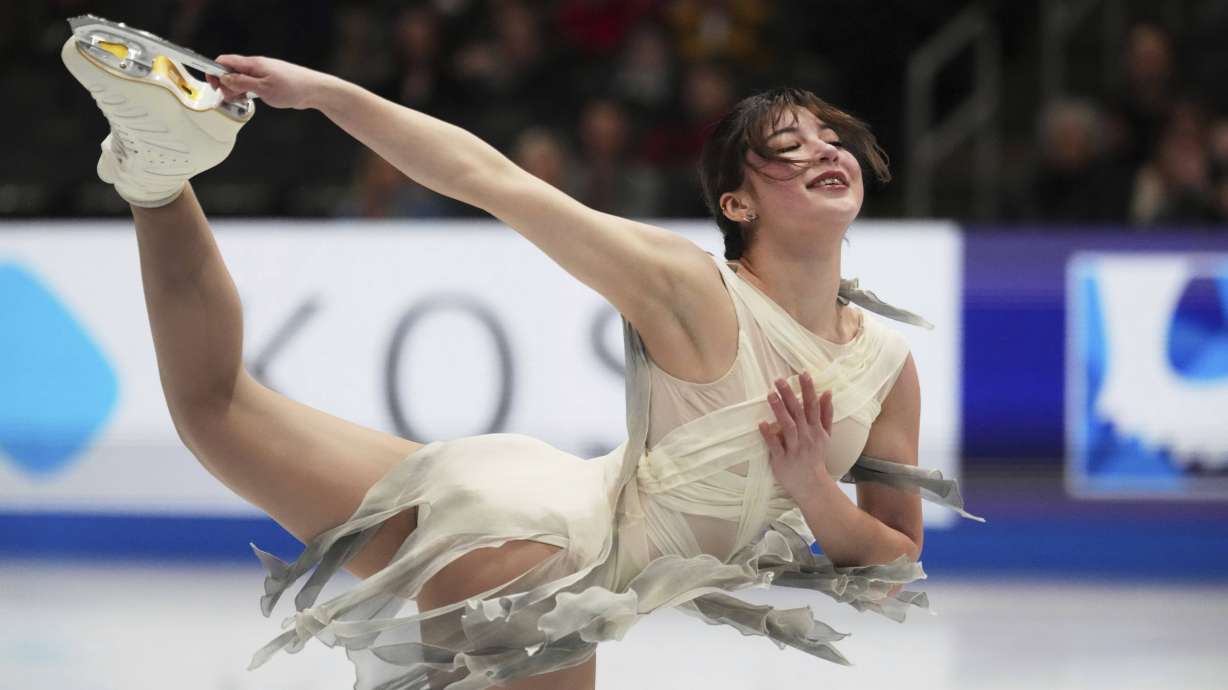 Alysa Liu of the United States performs during the women's short program at the figure skating world championships, Wednesday, March 26, 2025, in Boston.