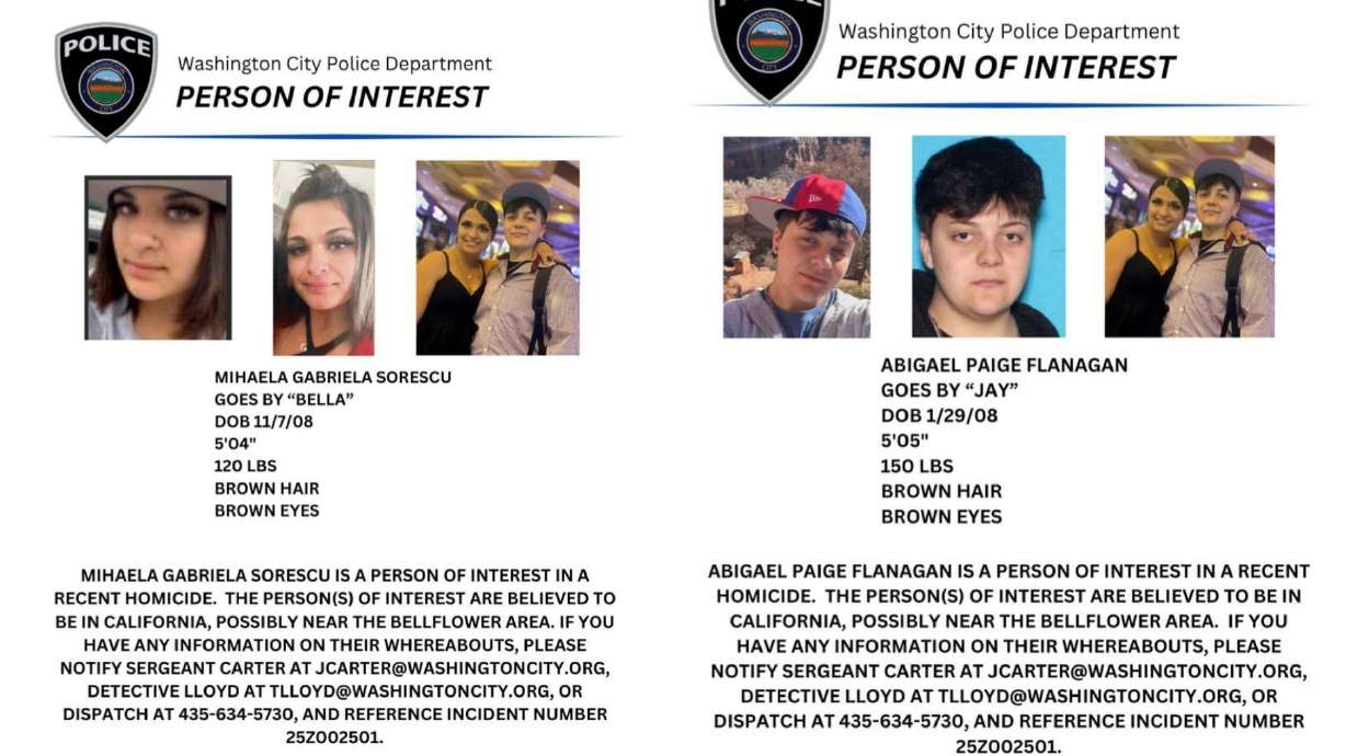 Two persons of interest are shown in flyers issued by the Washington Police Department.