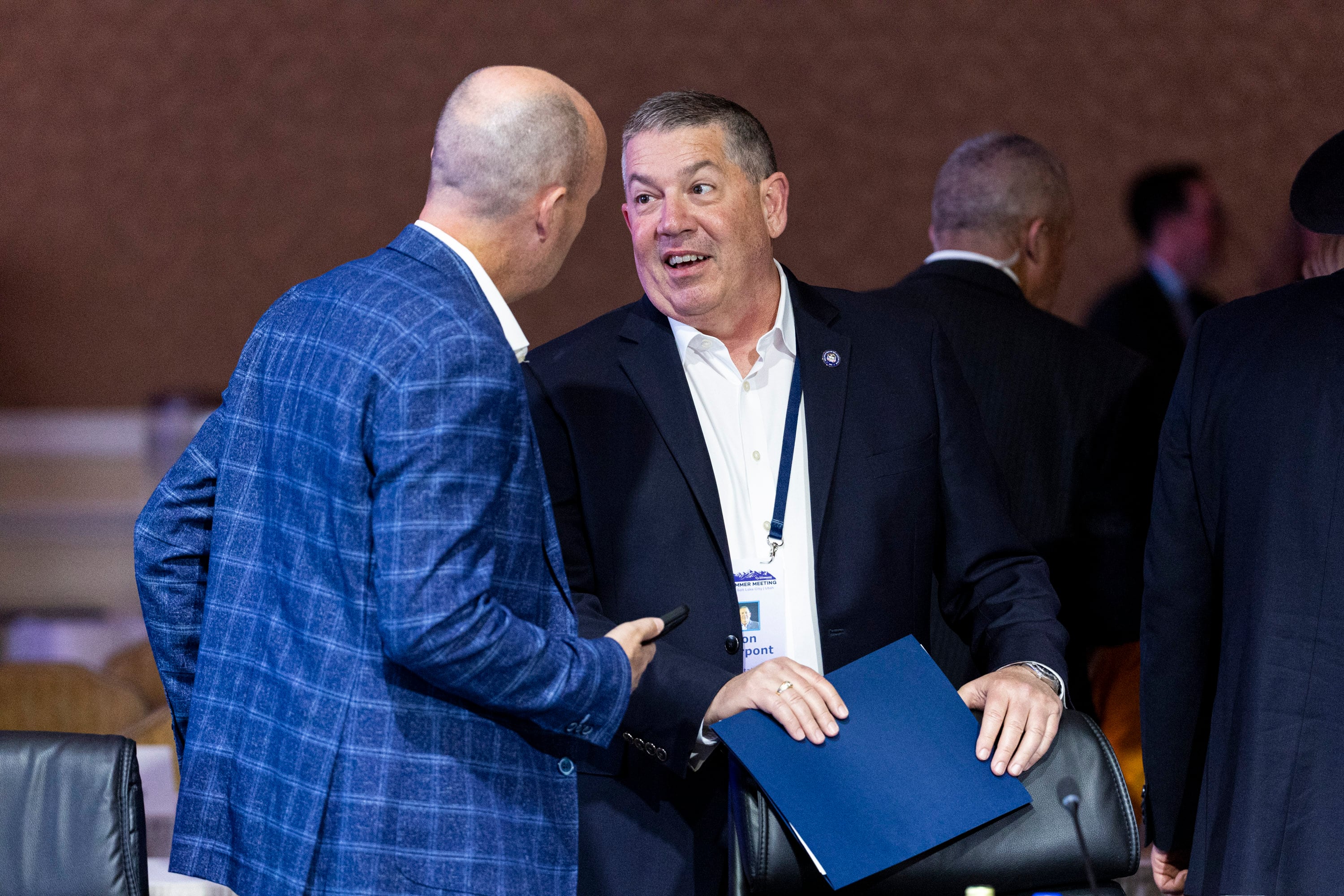 Jon Pierpont and Gov. Spencer Cox at the National Governors Association’s 2024 Summer Meeting in Salt Lake City on July 11, 2024. Top government employees at the Capitol earn more than their counterparts in some of the most populous states.