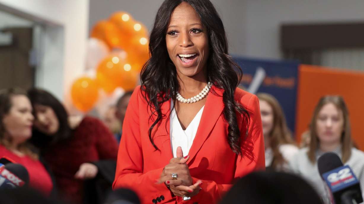 Rep. Mia Love, R-Utah, in Lehi on Nov. 6, 2018. The entirety of Utah's U.S. House of Representatives delegation gathered to hold a moment of silence for former Rep. Mia Love, who died earlier this week of glioblastoma multiforme brain cancer.