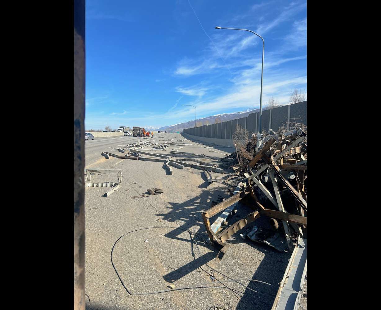 A load of metal spilled across the roadway when a semitruck rolled on northbound I-15 near Bountiful Thursday. The crash forced the closure of three lanes, resulting in major traffic delays in the area, but the Utah Highway Patrol said no one was injured.