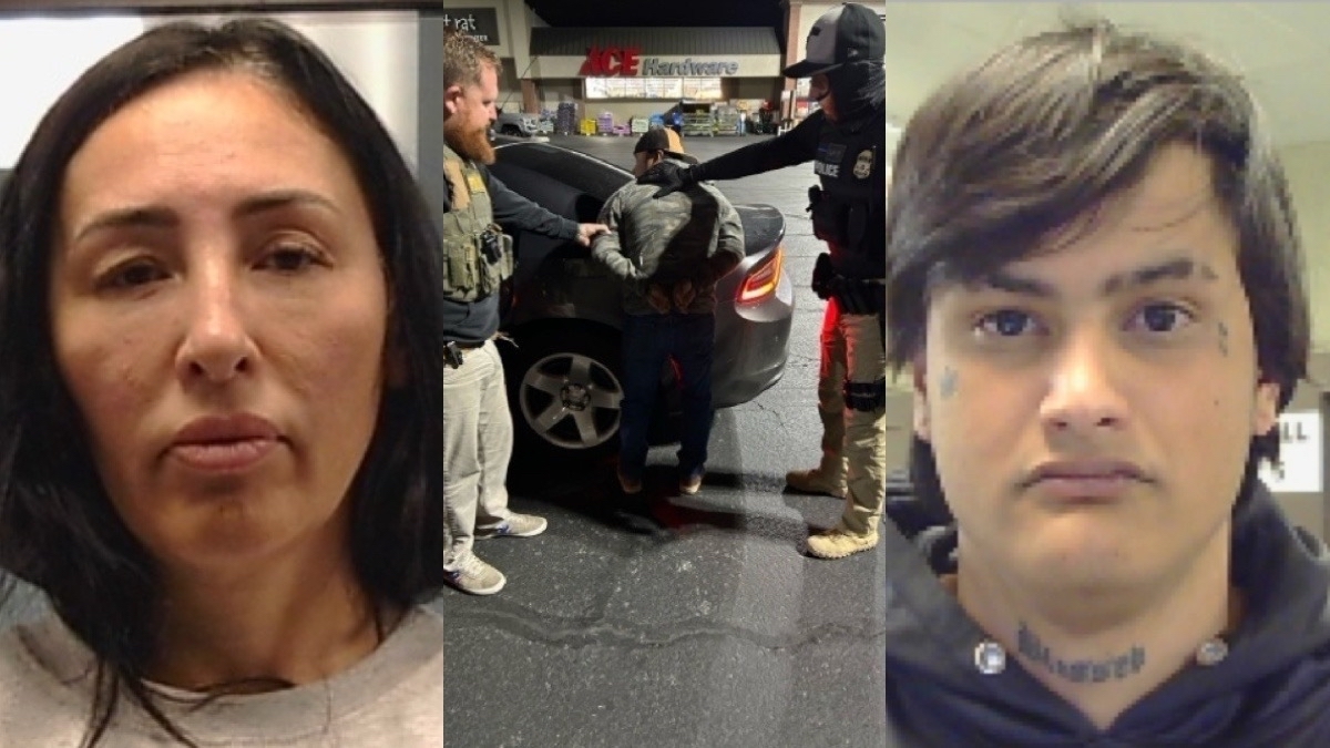 The composite image of three photos from the ICE Salt Lake City X account show, from left, Jeanne Marie Medel-Garay, the detention of a suspect in St. George, and Jose Mariano Viloria Valera.