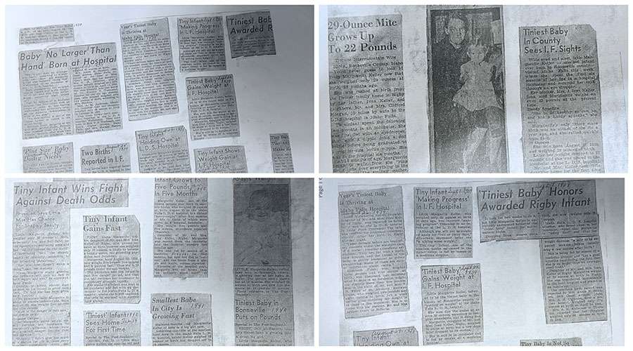 Newspaper clippings about ‘tiniest baby’ Marguerite Keller.