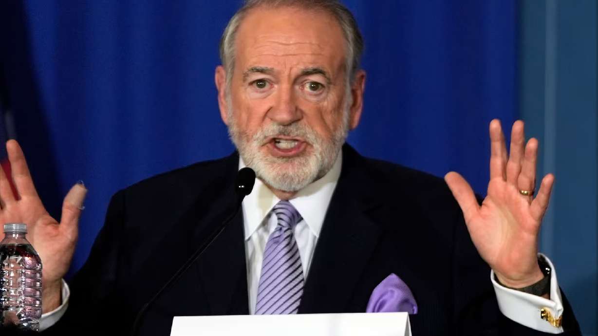 Former Arkansas Gov. Mike Huckabee at a campaign event on Oct. 29, 2024, in Drexel Hill, Pa. Huckabee was recently asked to clarify his feelings about the Church of Jesus Christ in a recent Senate hearing.